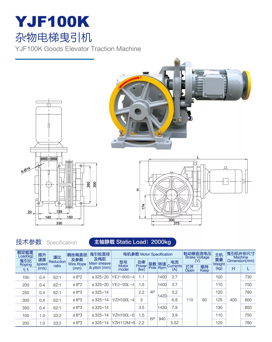 YJF100K杂物电梯曳引机- 常熟市佳能电梯配件有限公司